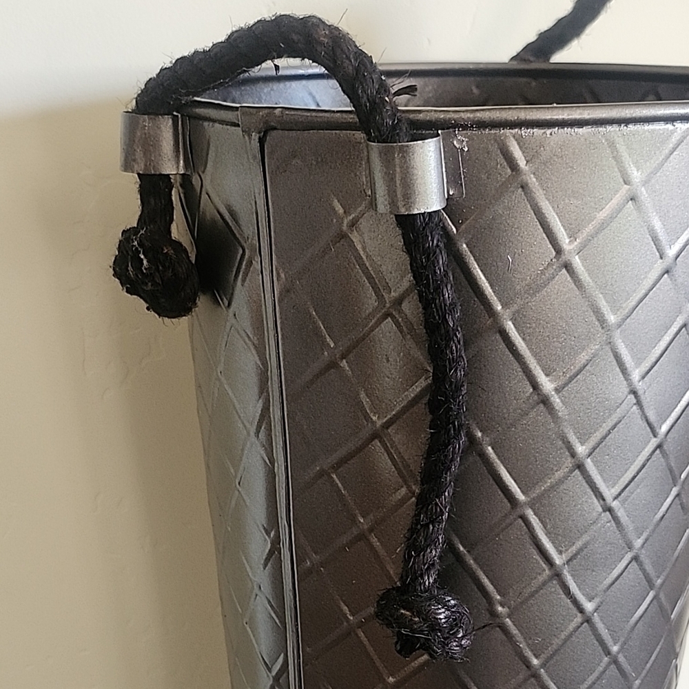 Decorative Tall Metal Container with Rope Handles - - Picture 3 of 3